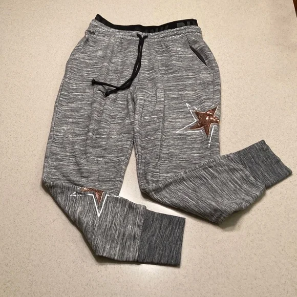 PINK Victoria's Secret Gray Joggers with Star Design Bling Women Size S - Picture 2 of 14